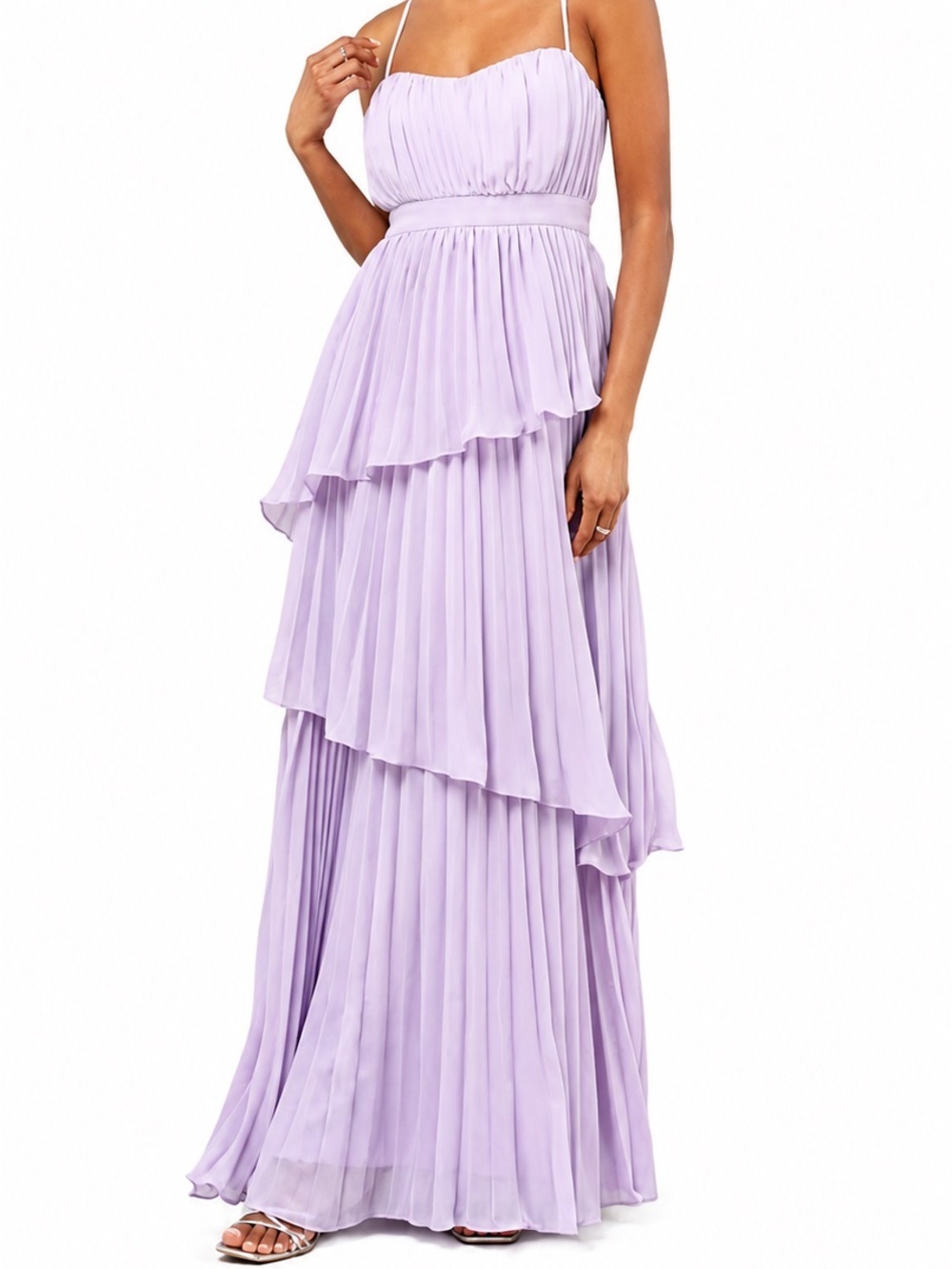 Lavender Pleated Tiered Maxi Dress Size Large